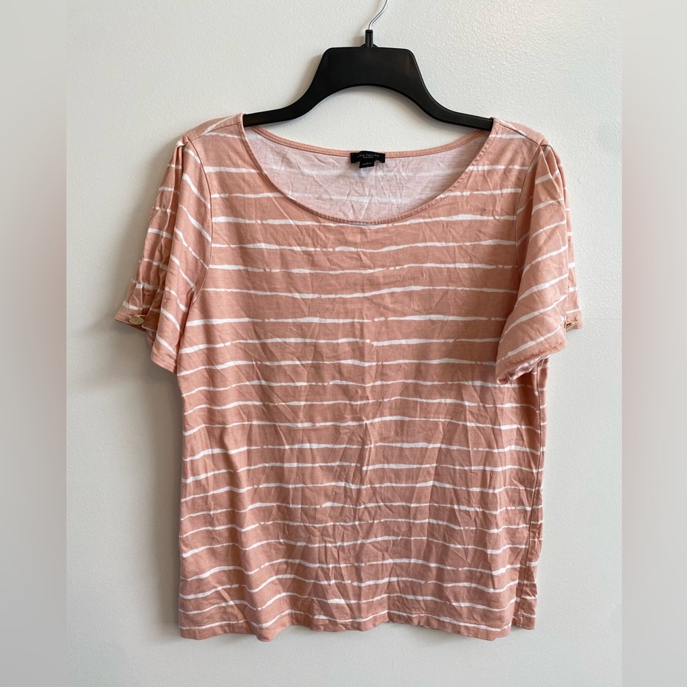 Ann Taylor Pink & White Short Sleeve Shirt - Size L